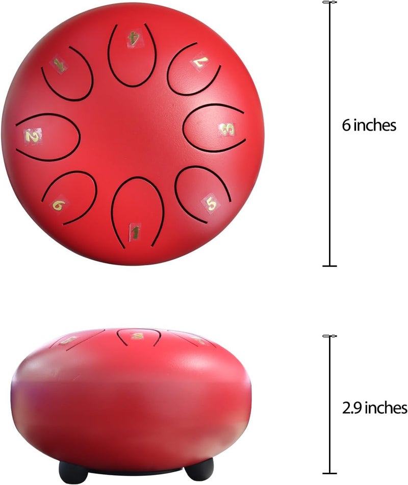 Regis Steel Tongue Drum 6 Inch 8 Notes, Rain Drum Style Calming Percussion Instrument for Relaxation & Meditation, Musical Gift for Adults & Beginners(red) - Image 3